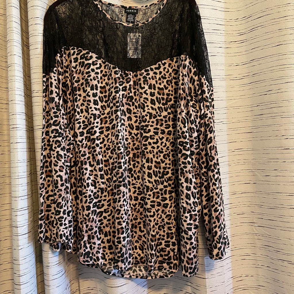 Torrid Leopard Print Challis Lace Inset Top Tan 3x